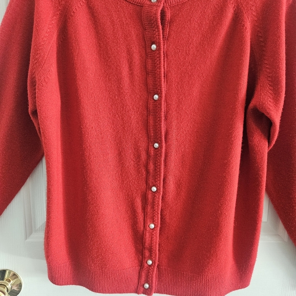 Vintage Designer Originals Luxelon Red Cardigan With Pearl Buttons - Picture 4 of 5